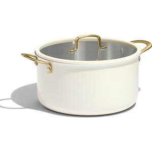 image:imageCAROTE 8QT Full Clad Tri Ply Stainless Steel Stock Pot with Lid Kitchen Stockpot Soup Pot Outer Ceramic Layer Even Heating All Stoves Compatible Oven amp Dishwasher Safe Stay Cool Handle PurpleCream White