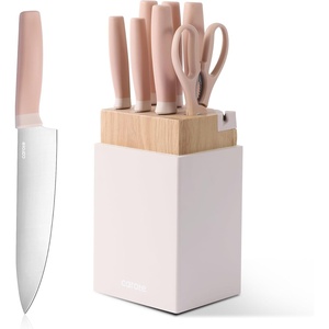 image:imageCAROTE 9 Pieces Kitchen Knife Block Set with Sharpener Dishwasher Safe Knives for Kitchen Forged Cutlery with RazorSharp Stainless Steel Blades Pink