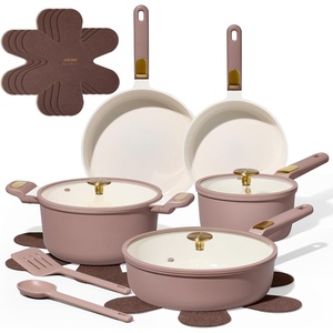 image:imageCAROTE Ceramic Cookware Set Pots and Pans Set Non stick 14Piece Induction Cookware Non toxic Healthy Non Stick Kitchen Cooking Set with Frying Pans SetLarge Capacity Soup Pot