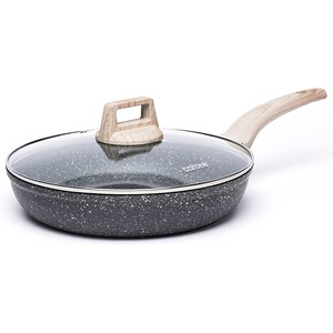 image:imageCAROTE Non Stick Frying Pan 8 Inch Classic Granite Skillet with Glass LidBlack