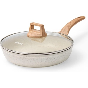 image:imageCAROTE Non Stick Frying Pan 8 Inch Classic Granite Skillet with Glass LidWhite