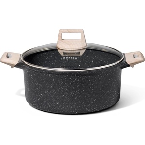 image:imageCAROTE Nonstick Stock Pot with Lid 6 Quart White GraniteBlack