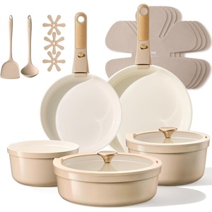 image:imageCAROTE Pots and Pans Set Ceramic Cookware Set 14pcsBeige Neutral