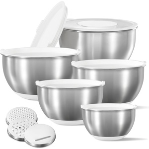 image:imageCAROTE Stainless Steel Mixing Bowls with Lids Set12 Pcs Nesting Bowls Clear Airtight Lids 3 Grater AttachmentsNonSlip Bottoms amp Measurement Marks Mixing BowlsSize 532151QT