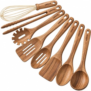 image:imageCAROTE Wooden Utensil Set 8Piece Acacia Wood Cooking UtensilsWooden